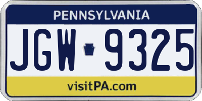 PA license plate JGW9325