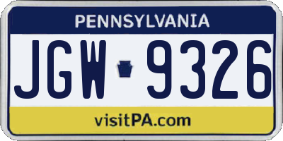 PA license plate JGW9326