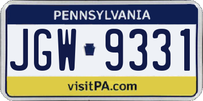 PA license plate JGW9331