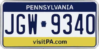 PA license plate JGW9340