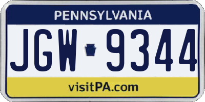 PA license plate JGW9344