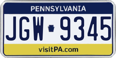 PA license plate JGW9345