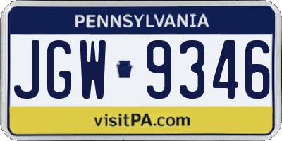 PA license plate JGW9346