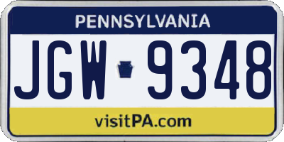 PA license plate JGW9348