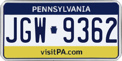 PA license plate JGW9362