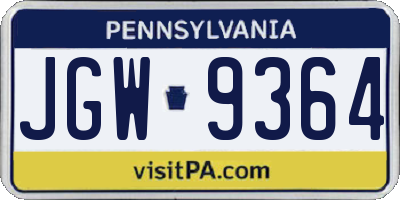 PA license plate JGW9364