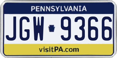 PA license plate JGW9366