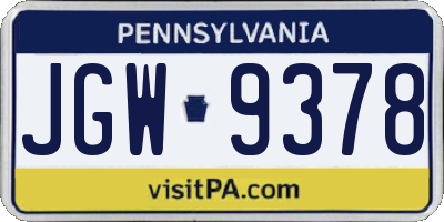 PA license plate JGW9378