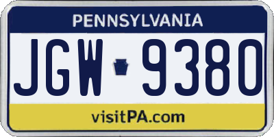 PA license plate JGW9380