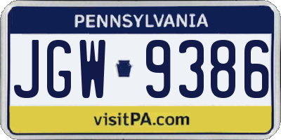 PA license plate JGW9386