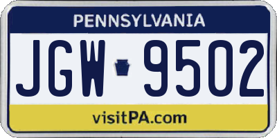 PA license plate JGW9502