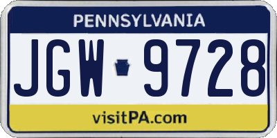 PA license plate JGW9728