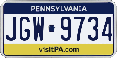 PA license plate JGW9734