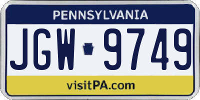 PA license plate JGW9749