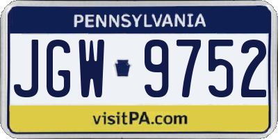 PA license plate JGW9752