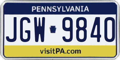 PA license plate JGW9840