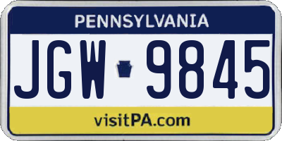 PA license plate JGW9845