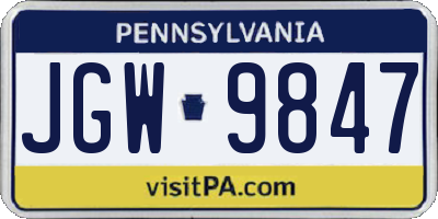 PA license plate JGW9847