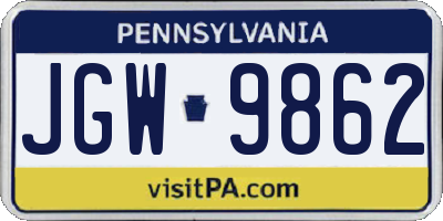 PA license plate JGW9862