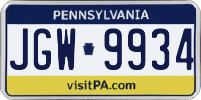 PA license plate JGW9934