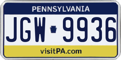 PA license plate JGW9936