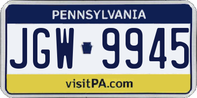 PA license plate JGW9945