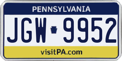 PA license plate JGW9952