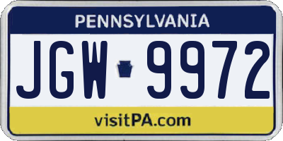 PA license plate JGW9972