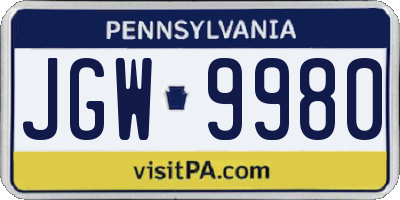 PA license plate JGW9980