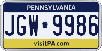 PA license plate JGW9986