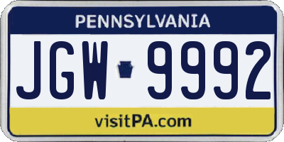 PA license plate JGW9992