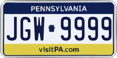 PA license plate JGW9999