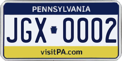 PA license plate JGX0002