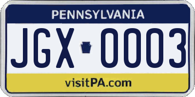 PA license plate JGX0003