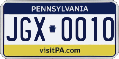 PA license plate JGX0010