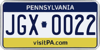 PA license plate JGX0022