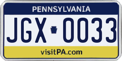 PA license plate JGX0033