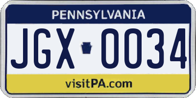 PA license plate JGX0034