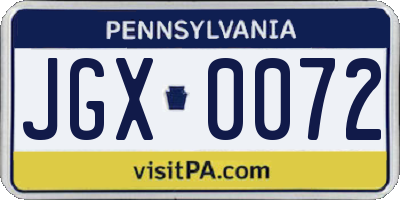 PA license plate JGX0072