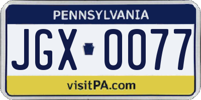 PA license plate JGX0077