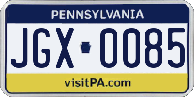 PA license plate JGX0085