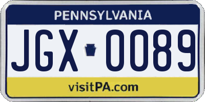 PA license plate JGX0089
