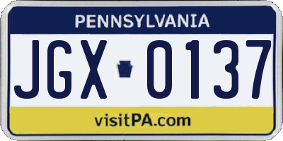 PA license plate JGX0137