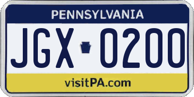 PA license plate JGX0200