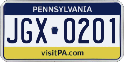 PA license plate JGX0201