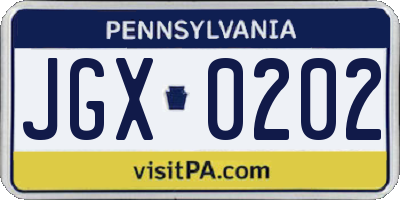 PA license plate JGX0202