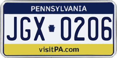 PA license plate JGX0206