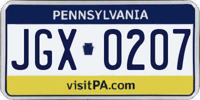 PA license plate JGX0207