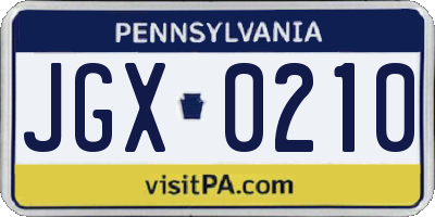 PA license plate JGX0210