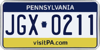 PA license plate JGX0211